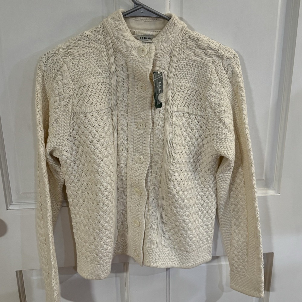 NWT L L Bean Womens Heavy Weight Cotton Fishermen Sweater Size XS